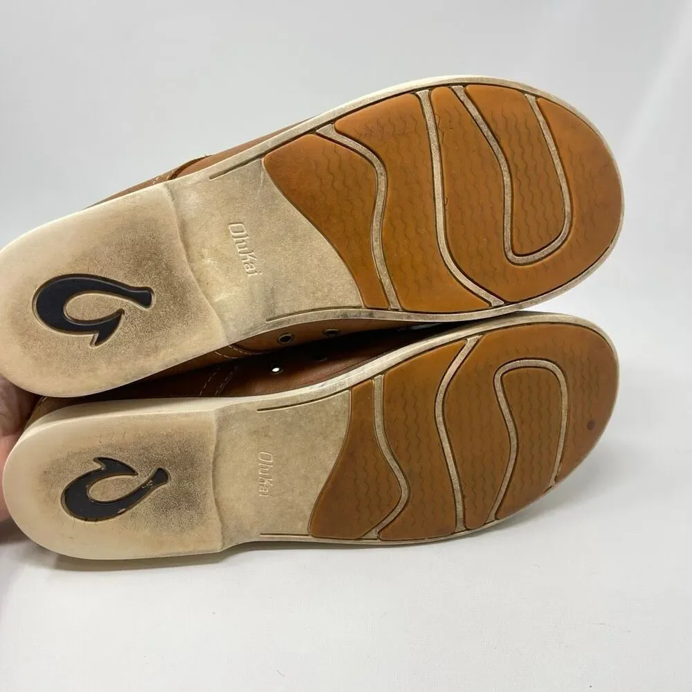 Olukai Moku Leather Loafers Boat Shoes Dark Java Men’s Size 9.5